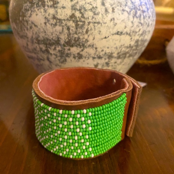 Leather Cuff - Green & White Large Ombré - Picture 2 of 4